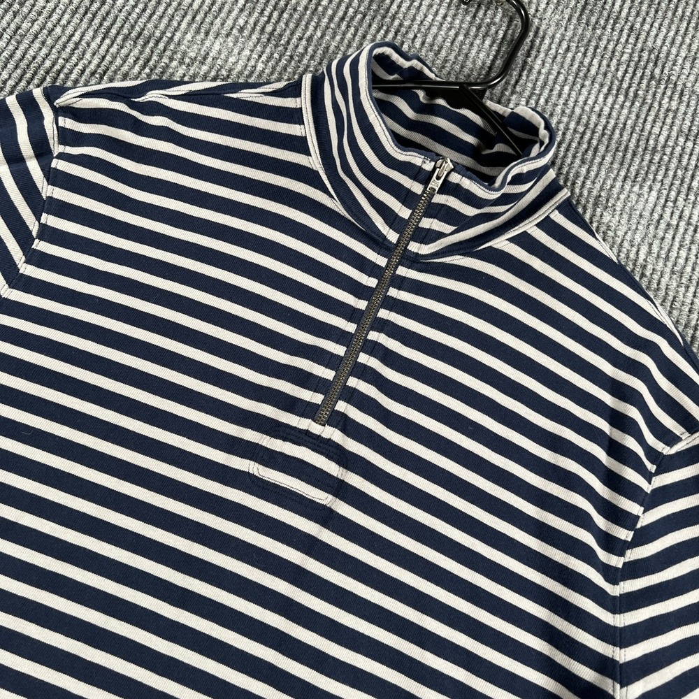 J Crew Oarsman Pullover  Rugby Sweatshirt Mens Medium Tall Blue Striped 1/4 Zip